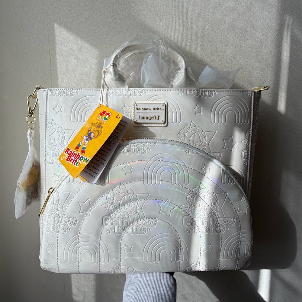 New Loungefly Rainbow Brite White Embossed Women's Convertible Tote Backpack - Picture 4 of 13